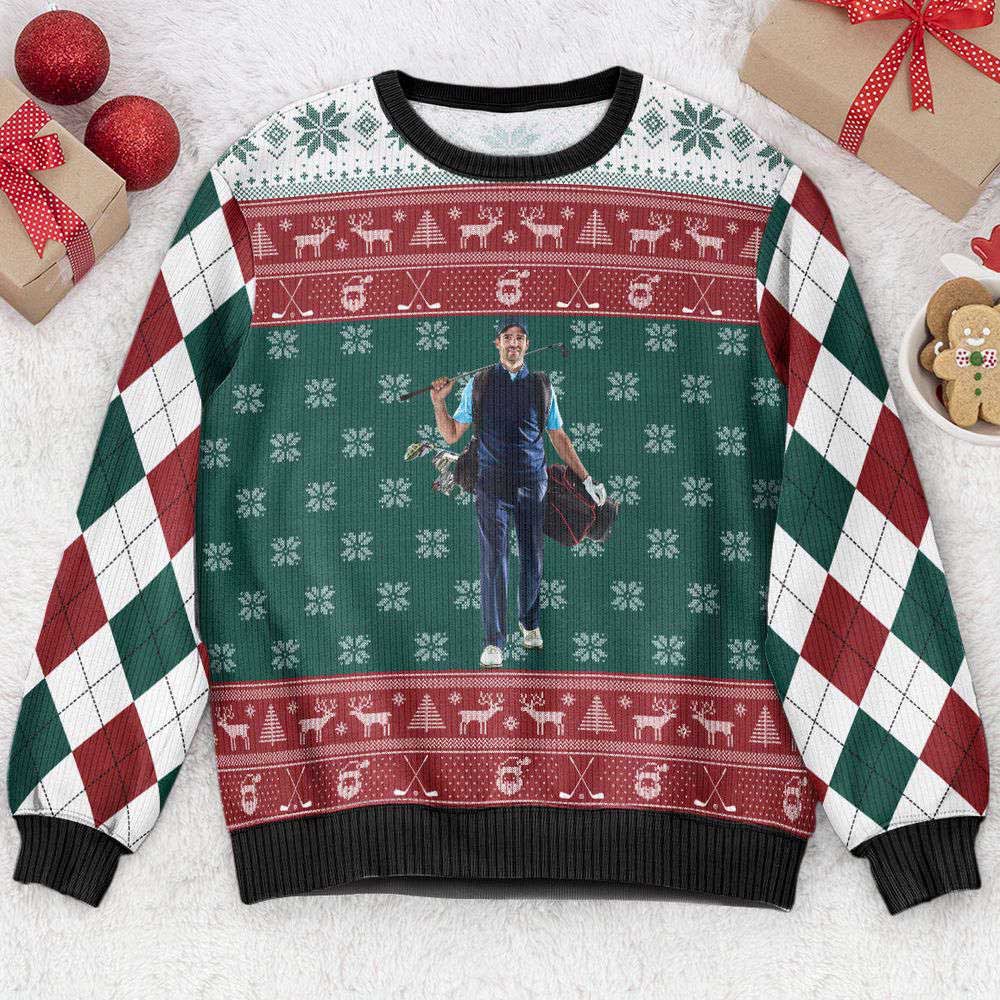 Ugly Christmas Sweater, Playing Golf , Personalized Photo Ugly Sweater, Best Ugly Christmas Sweater