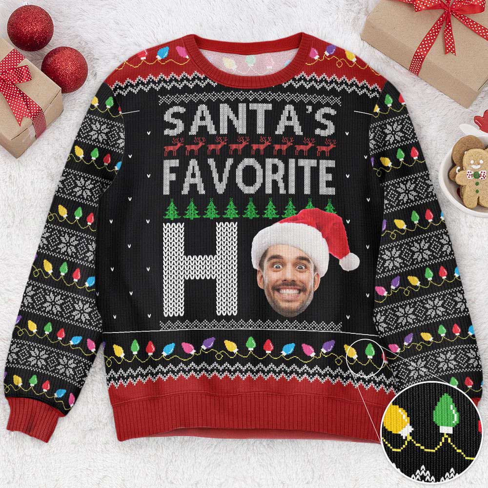 Ugly Christmas Sweater, Santa’s Favorite Ho Custom Face, Personalized Photo Ugly Sweater, Best Ugly Christmas Sweater