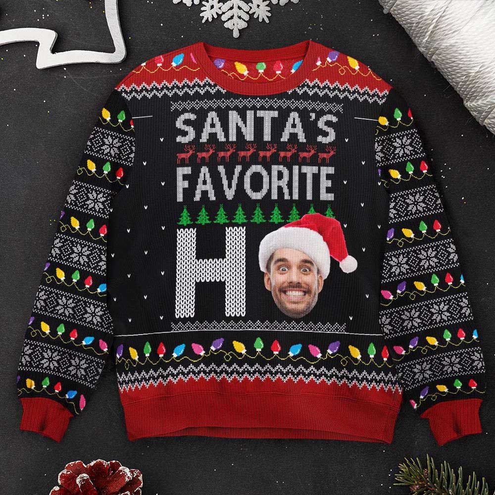 Ugly Christmas Sweater, Santa’s Favorite Ho Custom Face, Personalized Photo Ugly Sweater, Best Ugly Christmas Sweater
