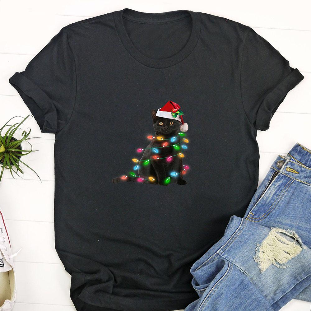 Ugly Christmas T Shirt, Black Cat Christmas Light Tshirt Funny Cat Lover Christmas, Funny Christmas T Shirt, Christmas Tshirt Designs