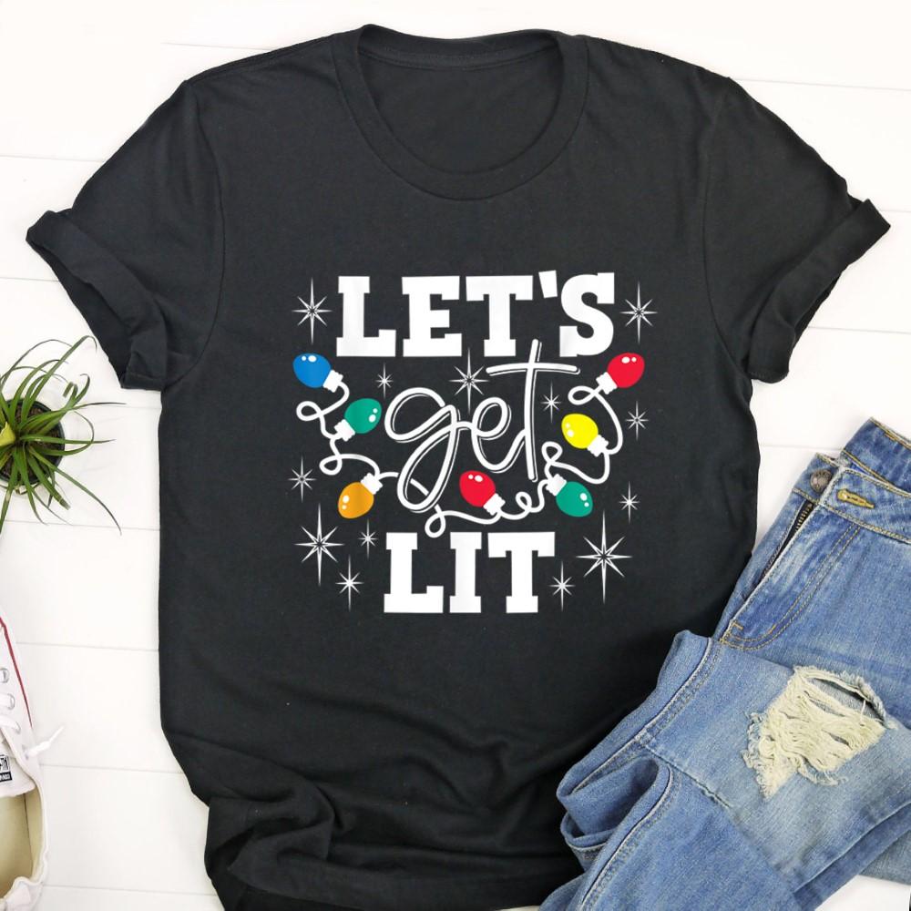 Ugly Christmas T Shirt, Let’s Get Lit Drinking Santa Hat Christmas Lights Funny T Shirt, Christmas Tshirt Designs