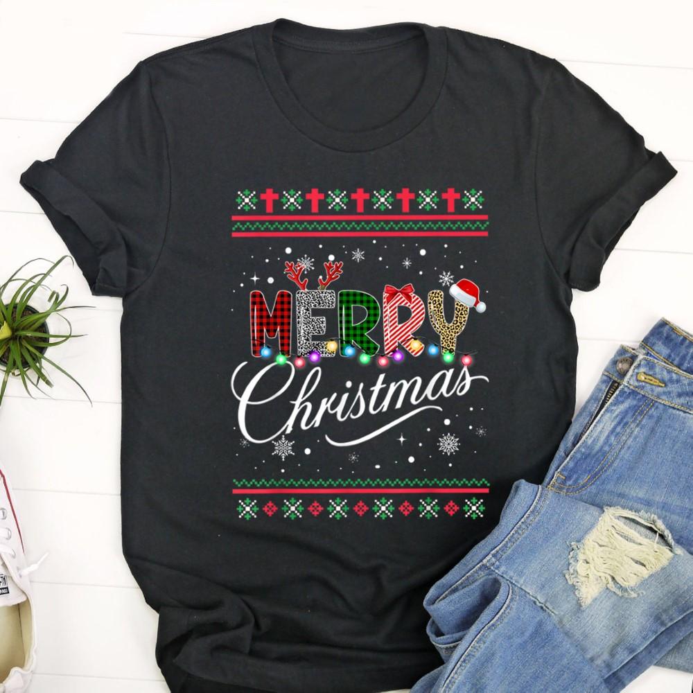 Ugly Christmas T Shirt, Merry Christmas Leopard Buffalo Red Plaid For Men Women T Shirt, Christmas Tshirt Designs