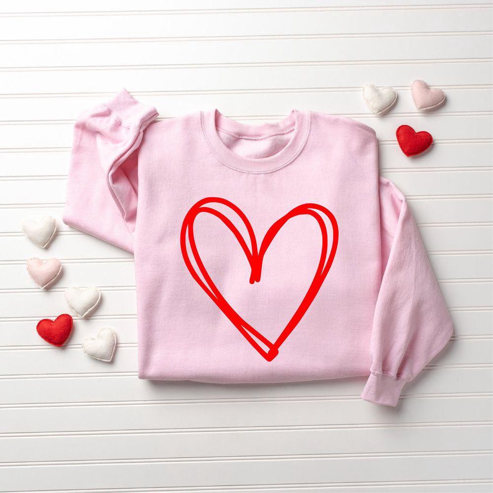 Valentines Sweatshirt, Cute Heart Sweatshirt, Drawn Heart Love Sweatshirt, Womens Valentines Sweatshirt