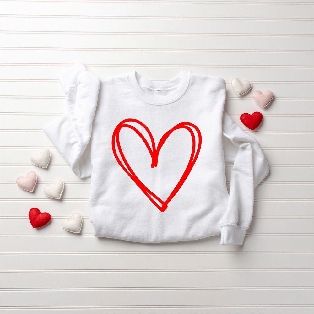 Valentines Sweatshirt, Cute Heart Sweatshirt, Drawn Heart Love Sweatshirt, Womens Valentines Sweatshirt