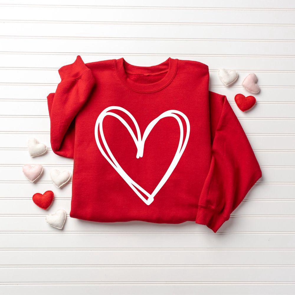 Valentines Sweatshirt, Cute Heart Sweatshirt, Drawn Heart Love Sweatshirt, Womens Valentines Sweatshirt