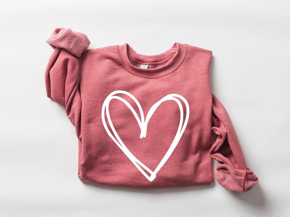 Valentines Sweatshirt, Cute Heart Sweatshirt, Drawn Heart Love Sweatshirt, Womens Valentines Sweatshirt