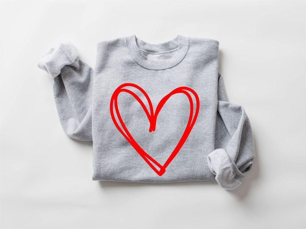 Valentines Sweatshirt, Cute Heart Sweatshirt, Drawn Heart Love Sweatshirt, Womens Valentines Sweatshirt