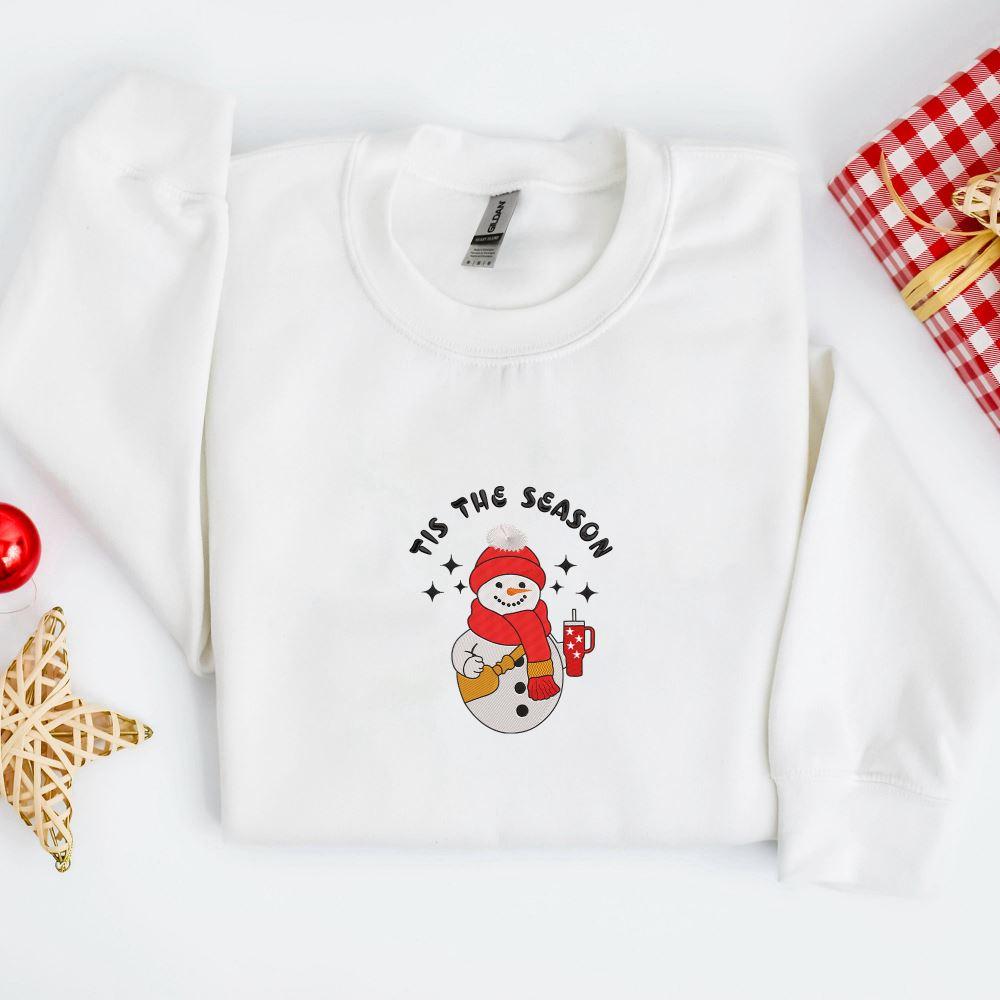 Valentines Sweatshirt, Embroidery Cute Snowman Sweatshirt, Christmas Embroidery Sweatshirt, Womens Valentines Sweatshirt