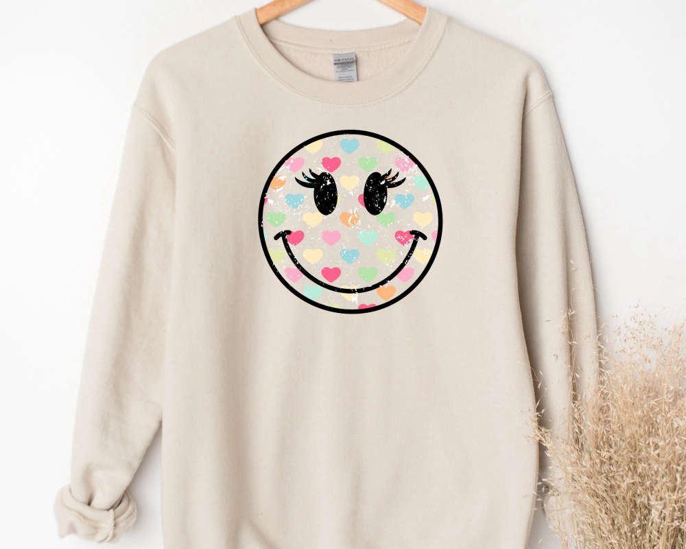 Valentines Sweatshirt, Face Happy Sweatshirt, Valentines Day Sweatshirt, Womens Valentines Sweatshirt