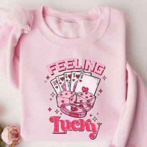 Valentines Sweatshirt, Feeling Lucky Valentine Sweatshirt, Retro&hellip;