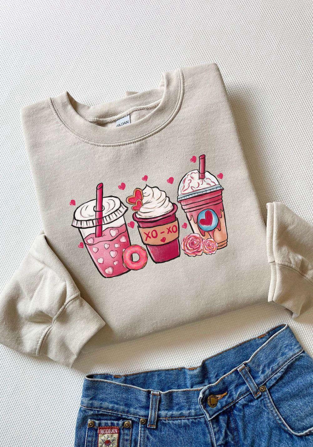 Valentines Sweatshirt, Valentine Coffee Heart Sweatshirt, Women Valentine Shirt, Womens Valentines Sweatshirt
