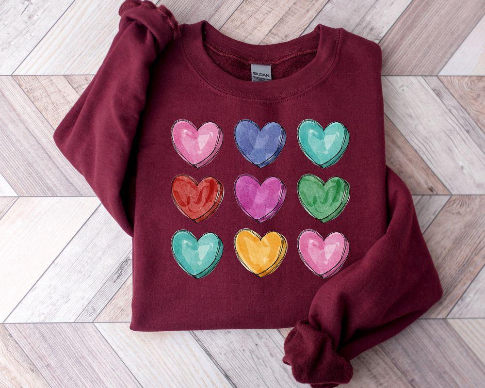 Valentines Sweatshirt, Valentines Watercolor Hearts Sweatshirt, Womens Valentines Sweatshirt