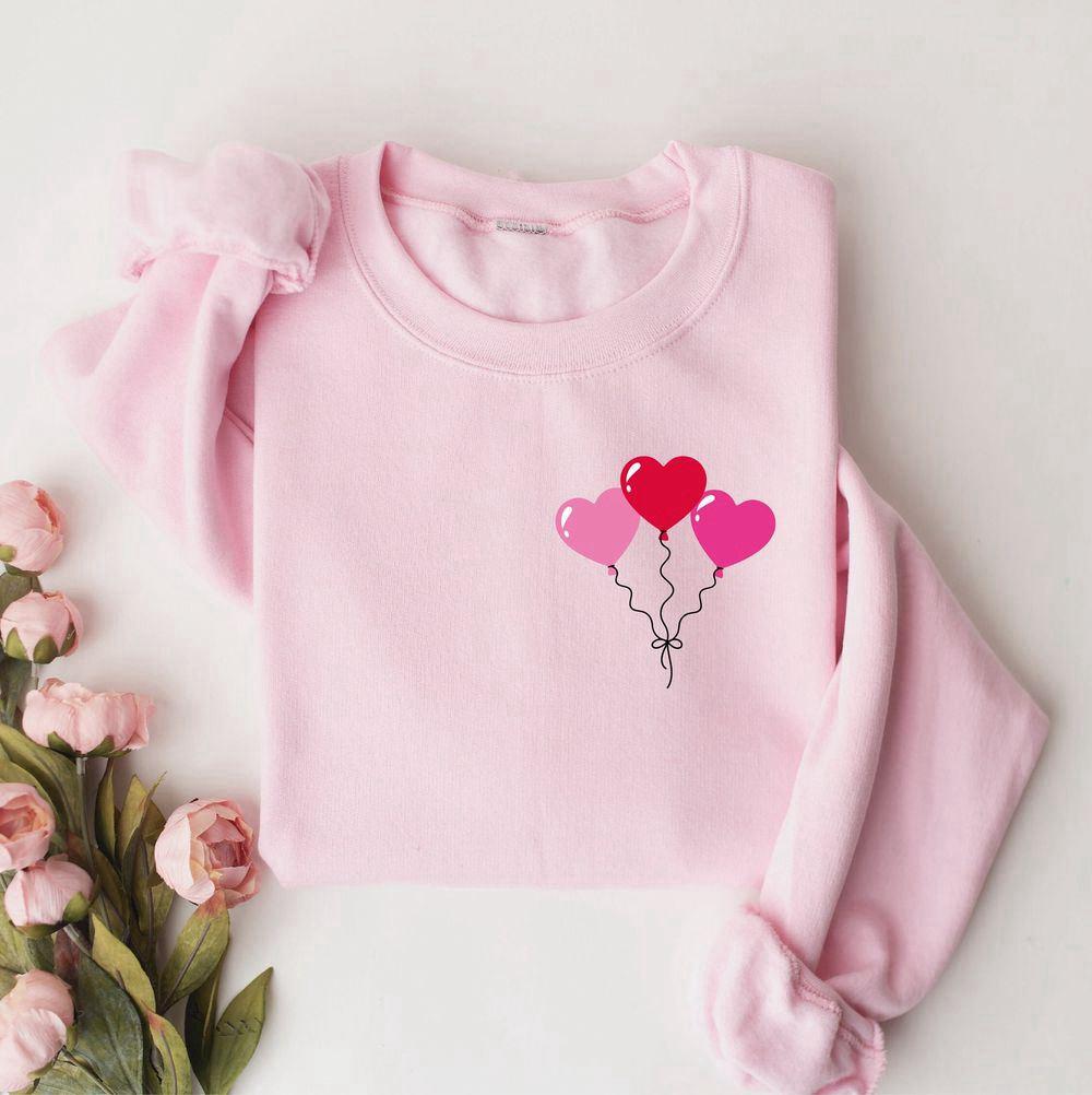 Valentines Sweatshirt, Womens Valentines Day Sweatshirt, Heart Balloons Sweatshirt, Womens Valentines Sweatshirt