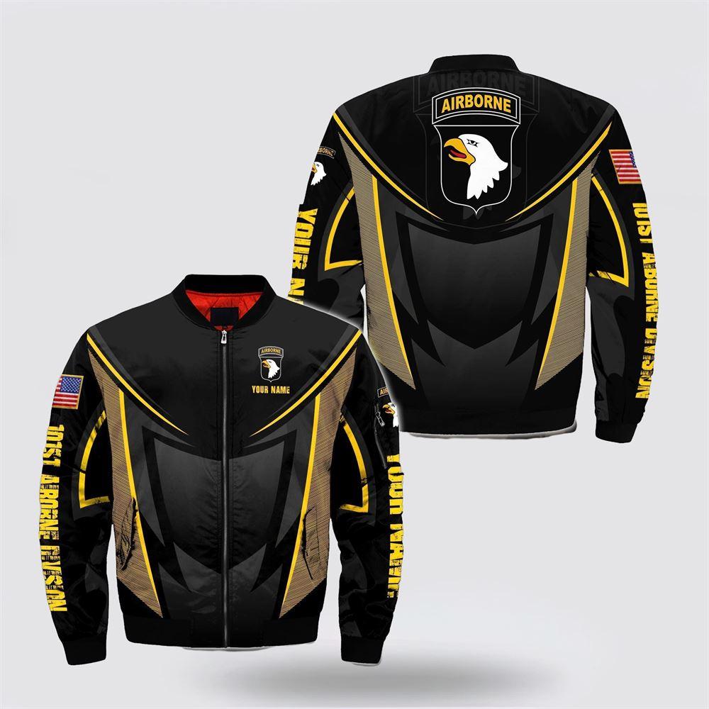 Veteran Bomber Jacket, Custom Name 101st Airborne Division Grey Bomber Jacket, Military Bomber Jacket
