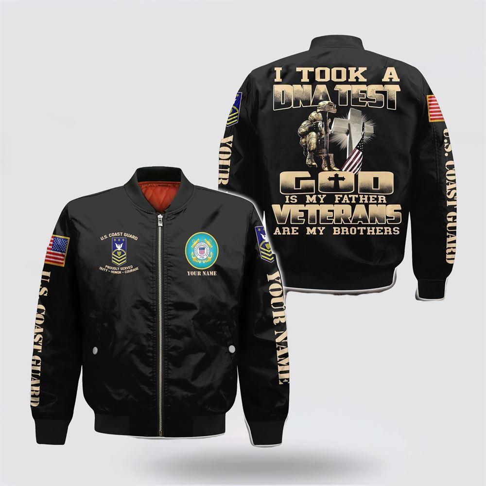 Veteran Bomber Jacket, Personalized Name US Coast Guard Veteran Military Are My Brothers Baseball Jacket