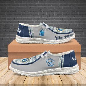 Veteran Canvas Loafer Shoes, Personalized Air Force Camouflage H-D Shoes With Your Name And Rank, Canvas Loafer Shoes