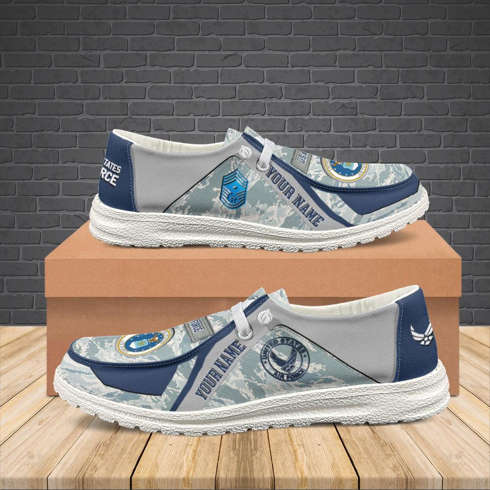 Veteran Canvas Loafer Shoes, Personalized US Air Force Camouflage H-D Shoes With Your Name And Rank, Canvas Loafer Shoes