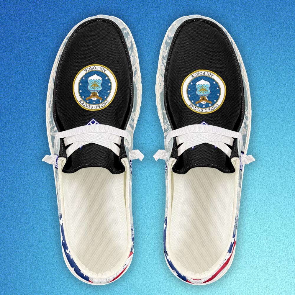 Veteran Canvas Loafer Shoes, Personalized US Air Force H-D Shoes With Your Name And Rank, Air Force Camouflage Shoes, Canvas Loafer Shoes