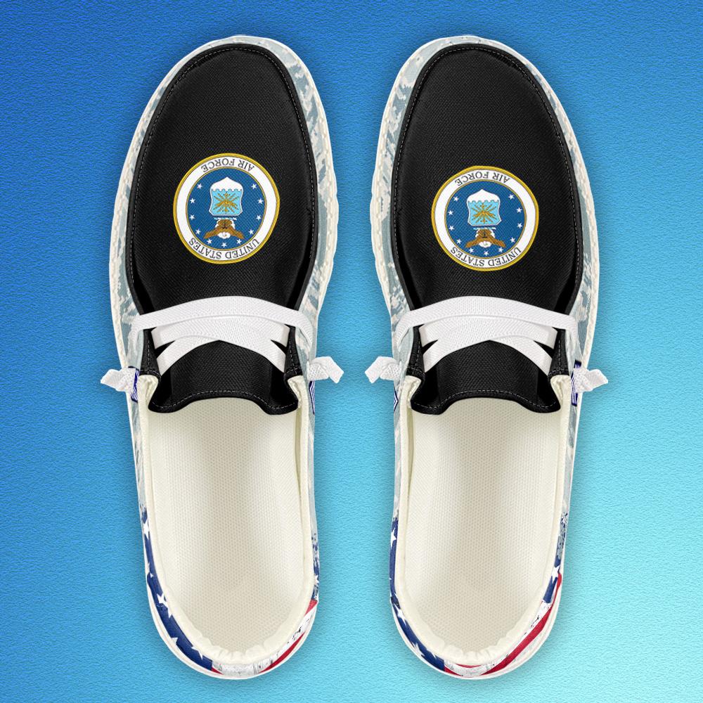 Veteran Canvas Loafer Shoes, Personalized US Air Force H-D Shoes With Your Name And Rank, US Air Force Camouflage Shoes, Canvas Loafer Shoes