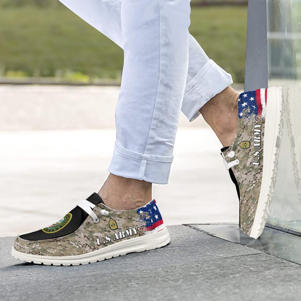 Veteran Canvas Loafer Shoes, Personalized US Army H-D Shoes With Your Name And Rank, Army Camouflage Shoes, Canvas Loafer Shoes