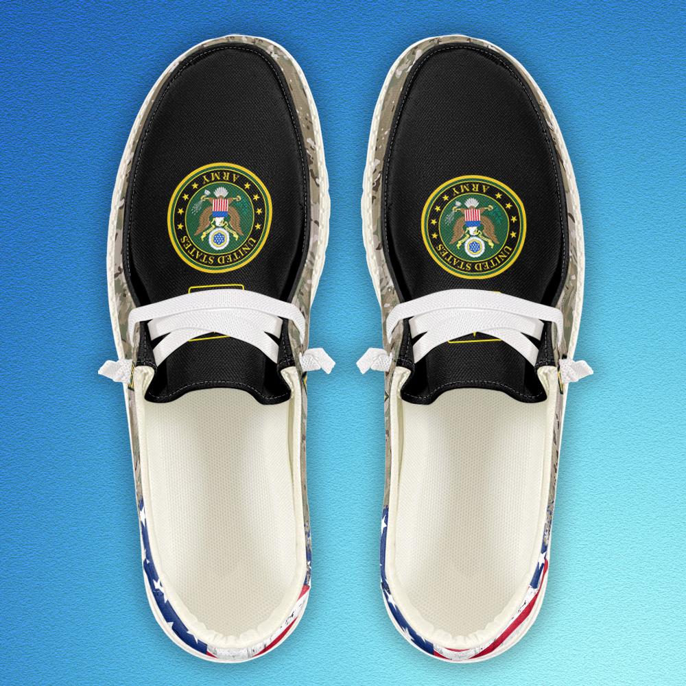 Veteran Canvas Loafer Shoes, Personalized US Army H-D Shoes With Your Name And Rank, Army Shoes, Canvas Loafer Shoes