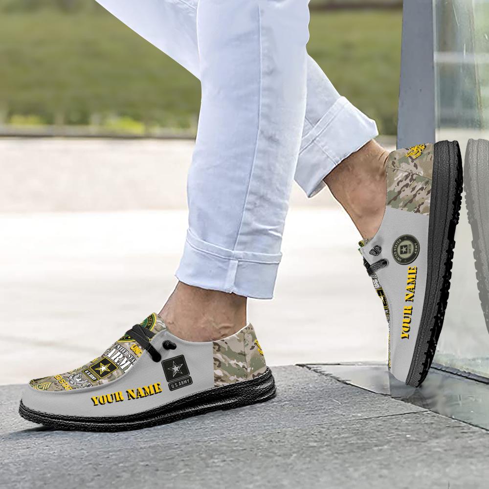 Veteran Canvas Loafer Shoes, Personalized US Army H-D Shoes With Your Name And Rank, Canvas Loafer Shoes
