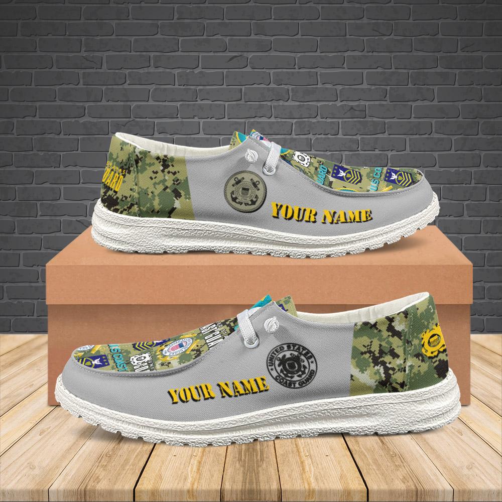 Veteran Canvas Loafer Shoes, Personalized US Coast Guard H-D Shoes With Your Name And Rank, Canvas Loafer Shoes