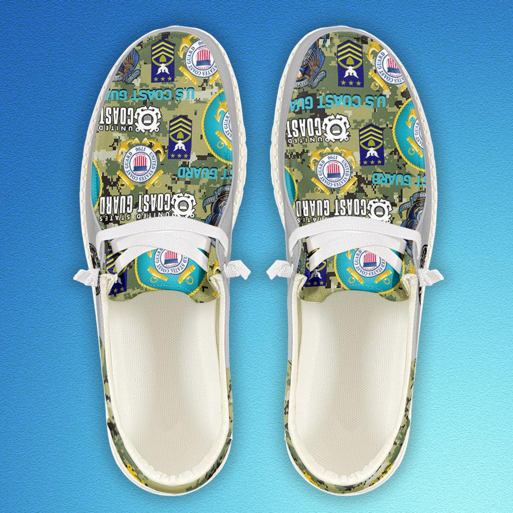 Veteran Canvas Loafer Shoes, Personalized US Coast Guard H-D Shoes With Your Name And Rank, Canvas Loafer Shoes