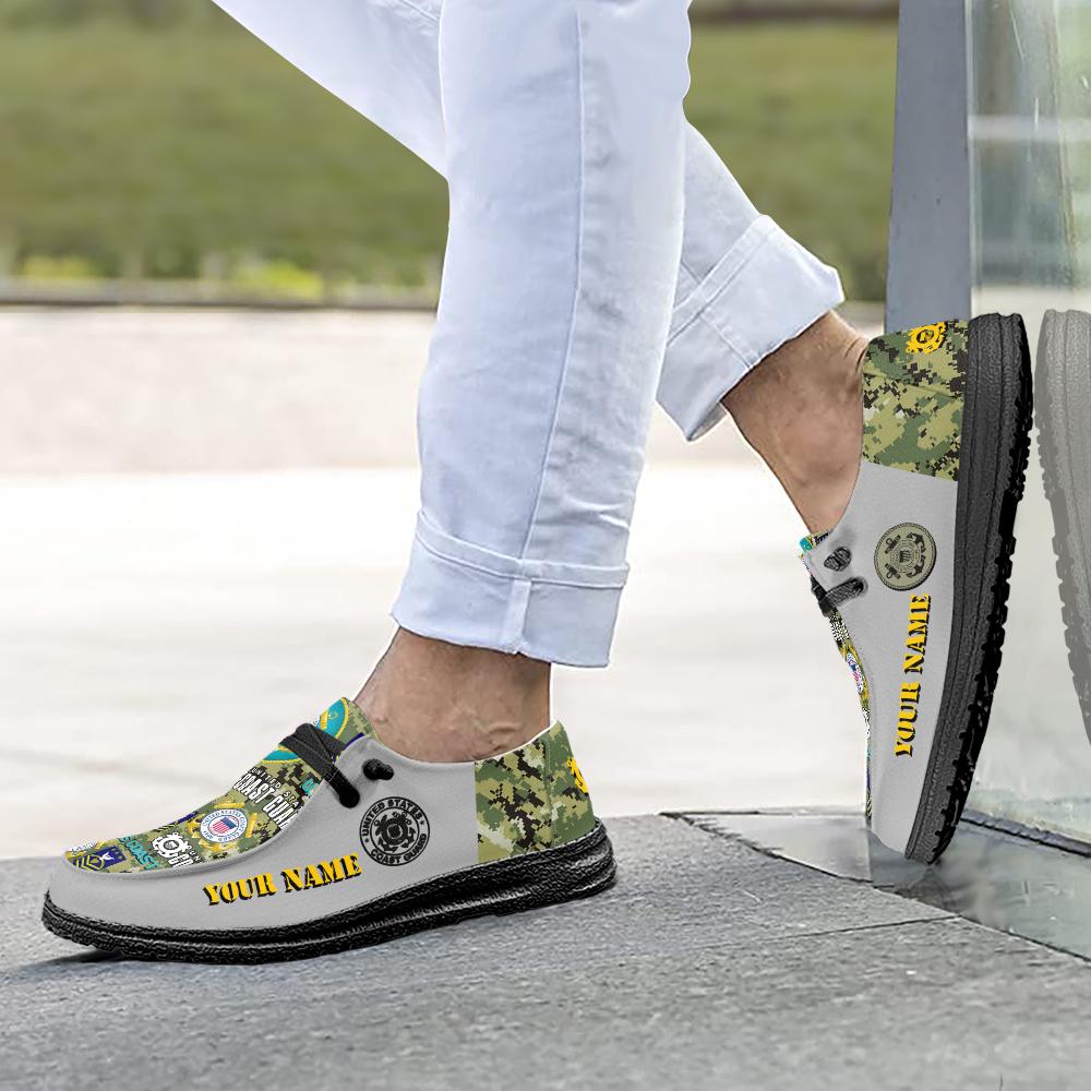 Veteran Canvas Loafer Shoes, Personalized US Coast Guard H-D Shoes With Your Name And Rank, Canvas Loafer Shoes