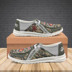 Veteran Canvas Loafer Shoes, Personalized US Marine Corps Camouflage H-D Shoes With Your Name And Rank, Canvas Loafer Shoes