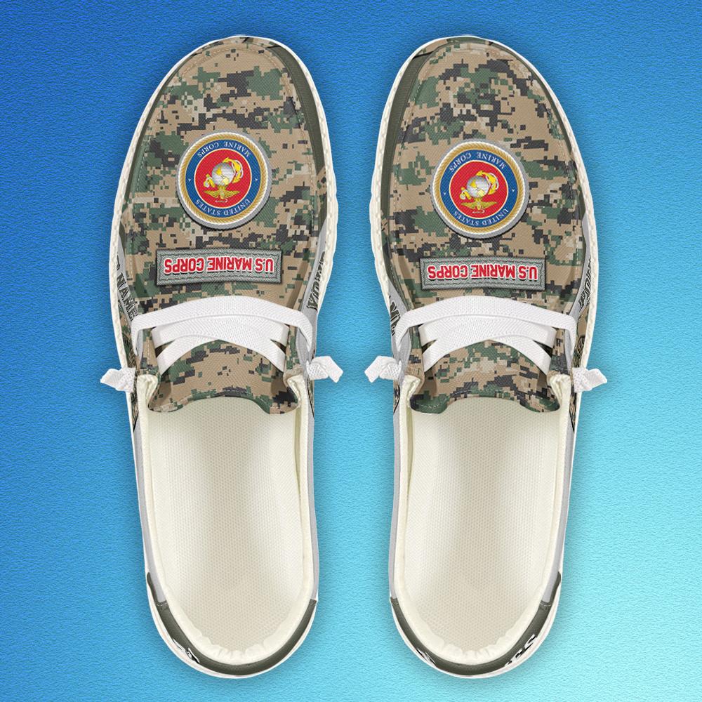 Veteran Canvas Loafer Shoes, Personalized US Marine Corps Camouflage H-D Shoes With Your Name And Rank, Canvas Loafer Shoes
