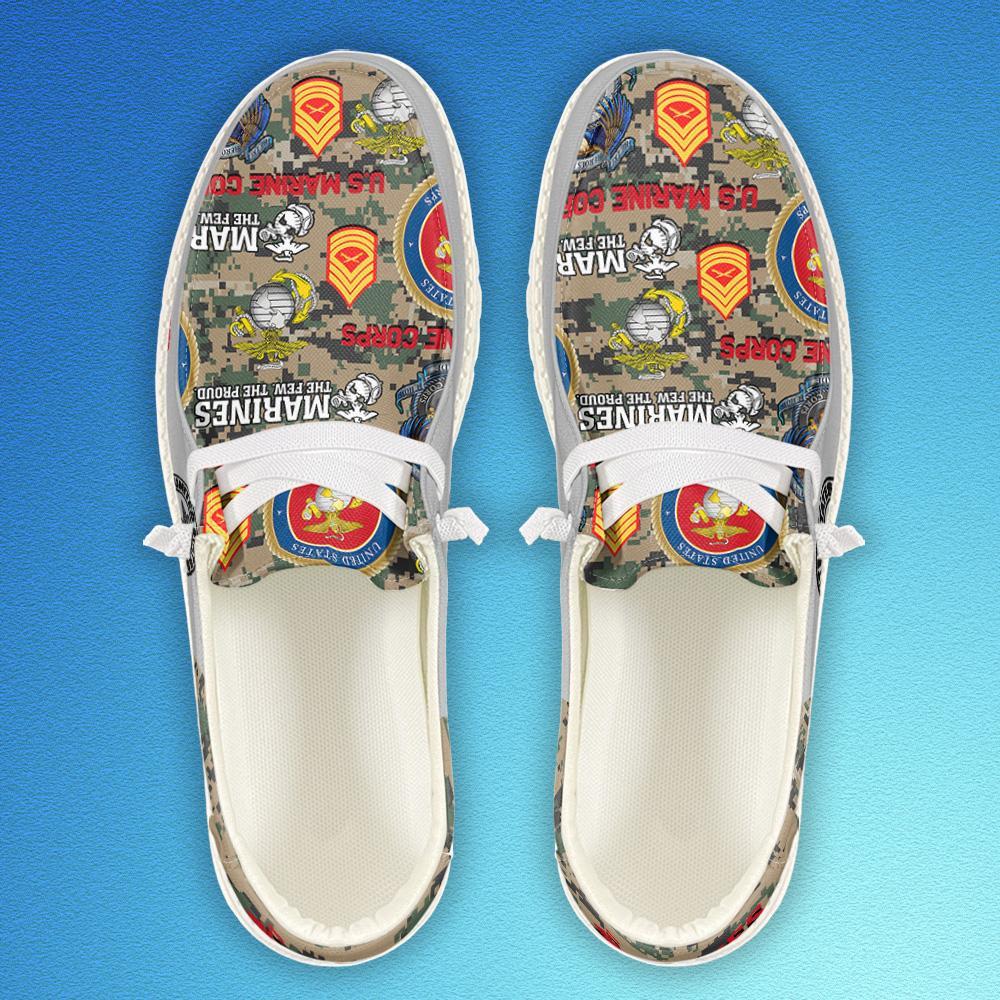 Veteran Canvas Loafer Shoes, Personalized US Marine Corps H-D Shoes With Your Name And Rank, Canvas Loafer Shoes