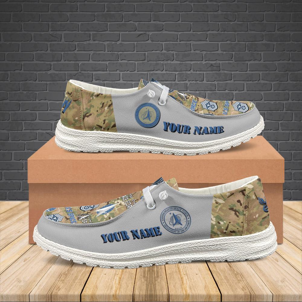 Veteran Canvas Loafer Shoes, Personalized US Space Force H-D Shoes With Your Name And Rank, Canvas Loafer Shoes