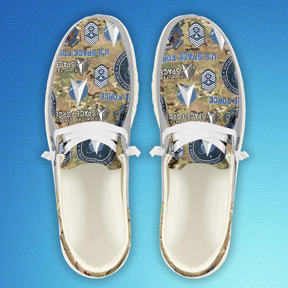 Veteran Canvas Loafer Shoes, Personalized US Space Force H-D Shoes With Your Name And Rank, Canvas Loafer Shoes