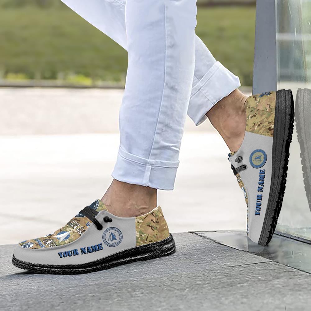 Veteran Canvas Loafer Shoes, Personalized US Space Force H-D Shoes With Your Name And Rank, Canvas Loafer Shoes