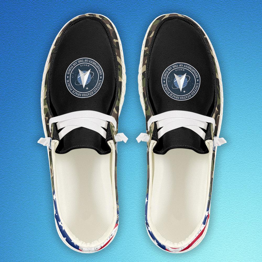 Veteran Canvas Loafer Shoes, Personalized US Space Force H-D Shoes With Your Name And Rank, US Space Force Camouflage Shoes, Canvas Loafer Shoes