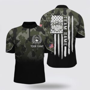 Bowling Jersey, Black Green Camo Men Bowling&hellip;