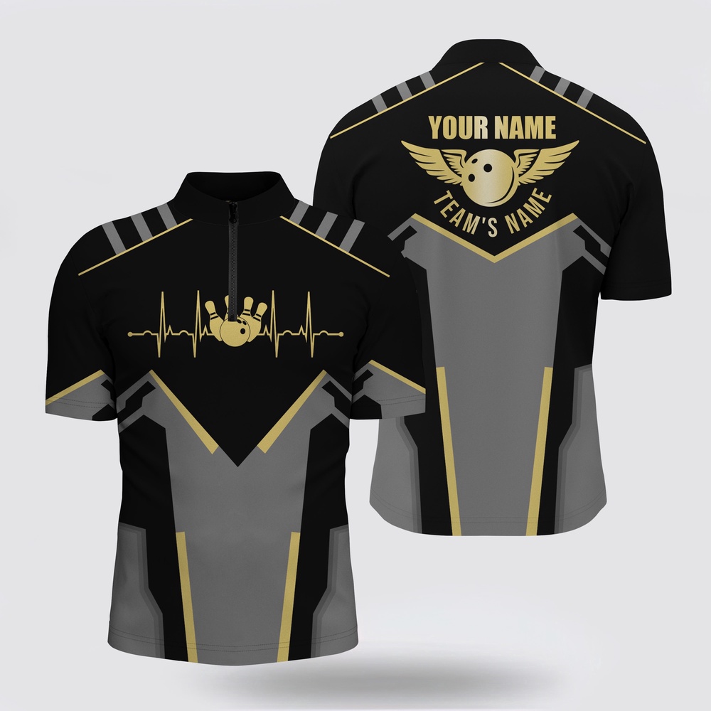 Bowling Jersey, Bowling Bowling Jersey Shirts For Men Custom Black Heartbeat Pulse Line Bowling Team Jerseys For Men Bowling Jersey, Bowling Bowling Jersey Shirts For Men Custom Black Heartbeat Pulse Line Bowling Team Jerseys For Men