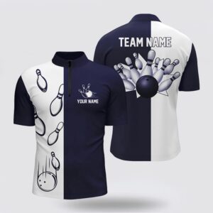 Bowling Jersey, Navy Blue And White Retro&hellip;