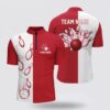 Bowling Jersey, Red And White Men Bowling Bowling Jersey Shirts Custom Retro Bowling Ball Pins Bowling Team Jerseys