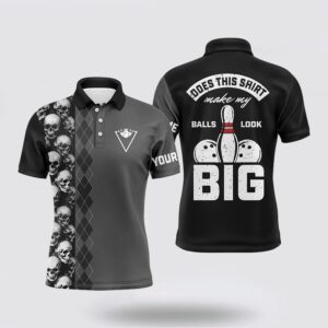 Bowling Polo Shirt, Funny Black Skull Bowling&hellip;