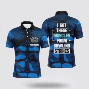 Bowling Polo Shirt, Funny Muscle Men Bowling&hellip;