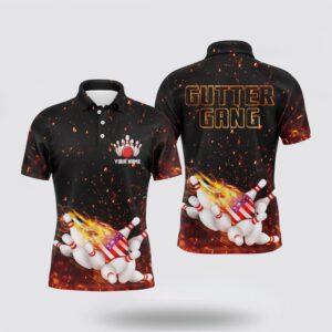 Bowling Polo Shirt, Personalized Flame American Flag&hellip;