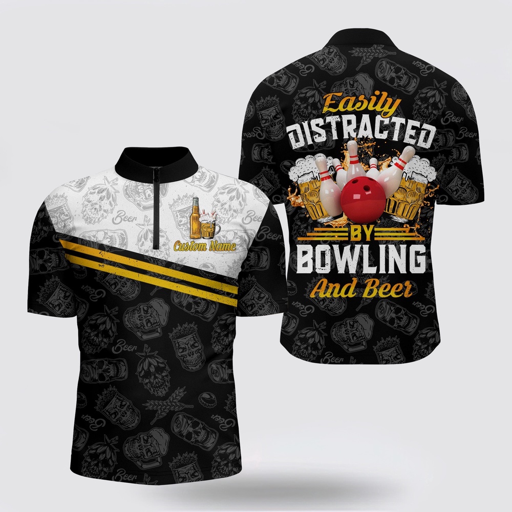 Bowling Jersey, Funny Bowling Shirt For Men Easily Distracted By Bowling And Beer Custom Bowling Jersey Bowling Jersey