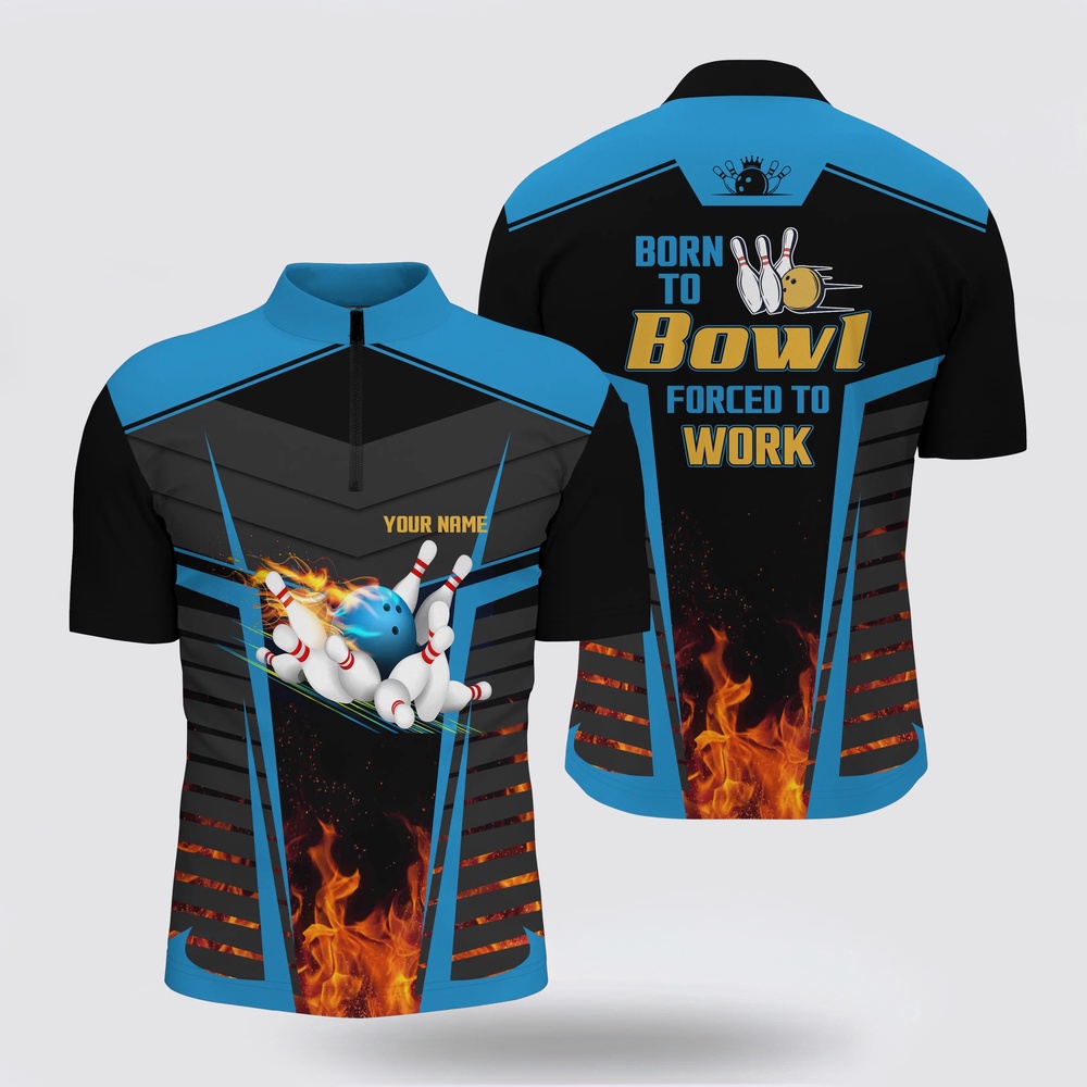 Bowling Jersey, Men’s Bowling Bowling Jersey Shirt Custom Name Born To Bowl Forced To Work, Flame Bowlers Jersey  Blue