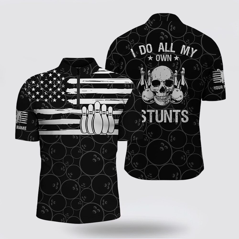 Bowling Jersey, Men’s Bowling Bowling Jersey Shirts Custom American Flag Patriotic I Do All My Own Stunts Skull Jerseys