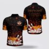 Bowling Jersey, Men’s Bowling Shirt Bowling Jersey Custom Name Blue Fire Bowling Strike Ball And Pins Bowling Jerseys