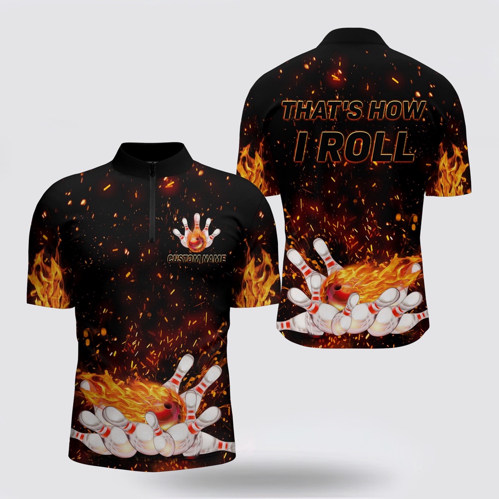 Bowling Jersey, Men’s Flame Bowling Shirt That’s How I Roll, Custom Name Men Bowlers Jerse