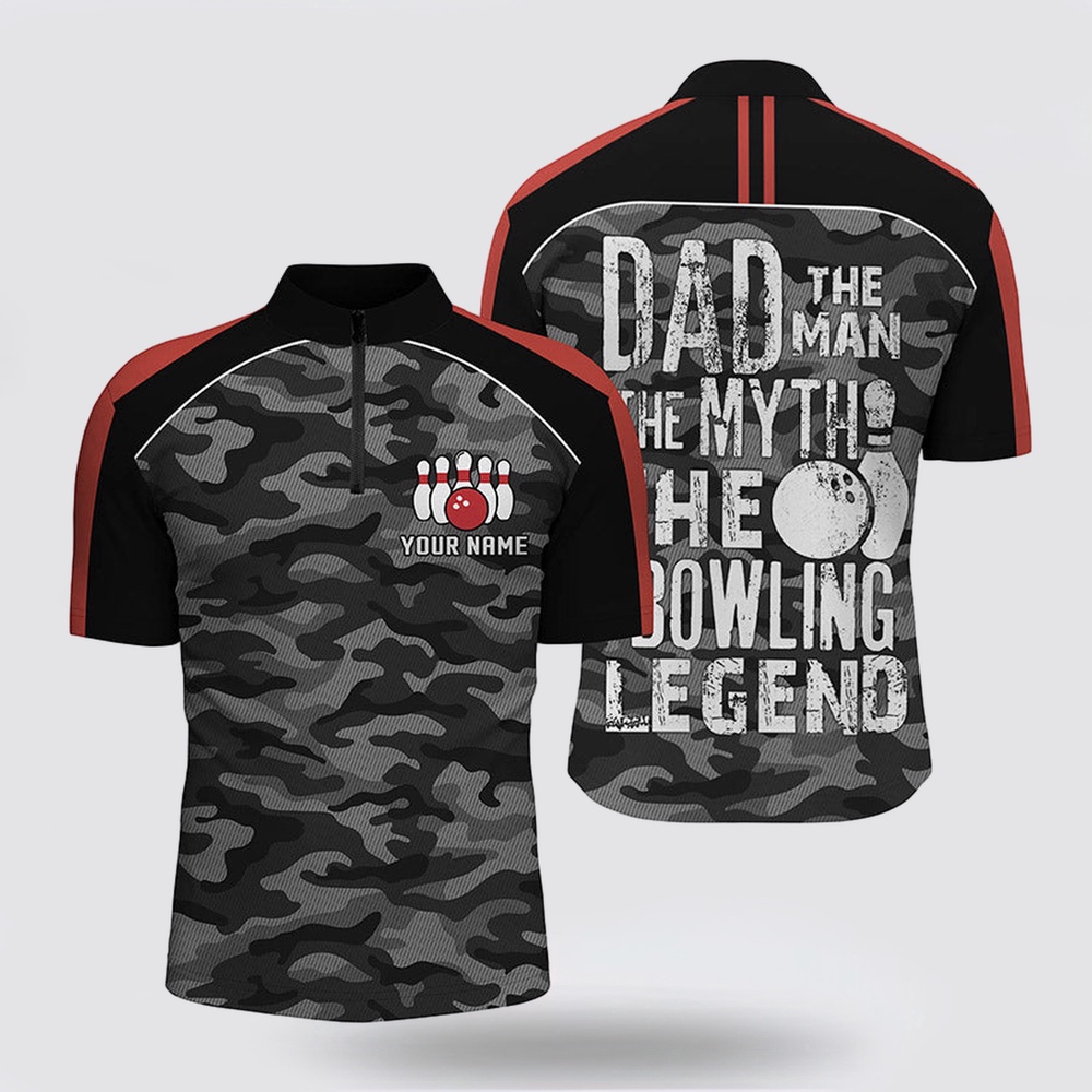 Bowling Jersey, Mens Bowling Jersey Shirts Custom Black Camo Bowling Team Jersey Dad The Man The Myth Bowling Legend