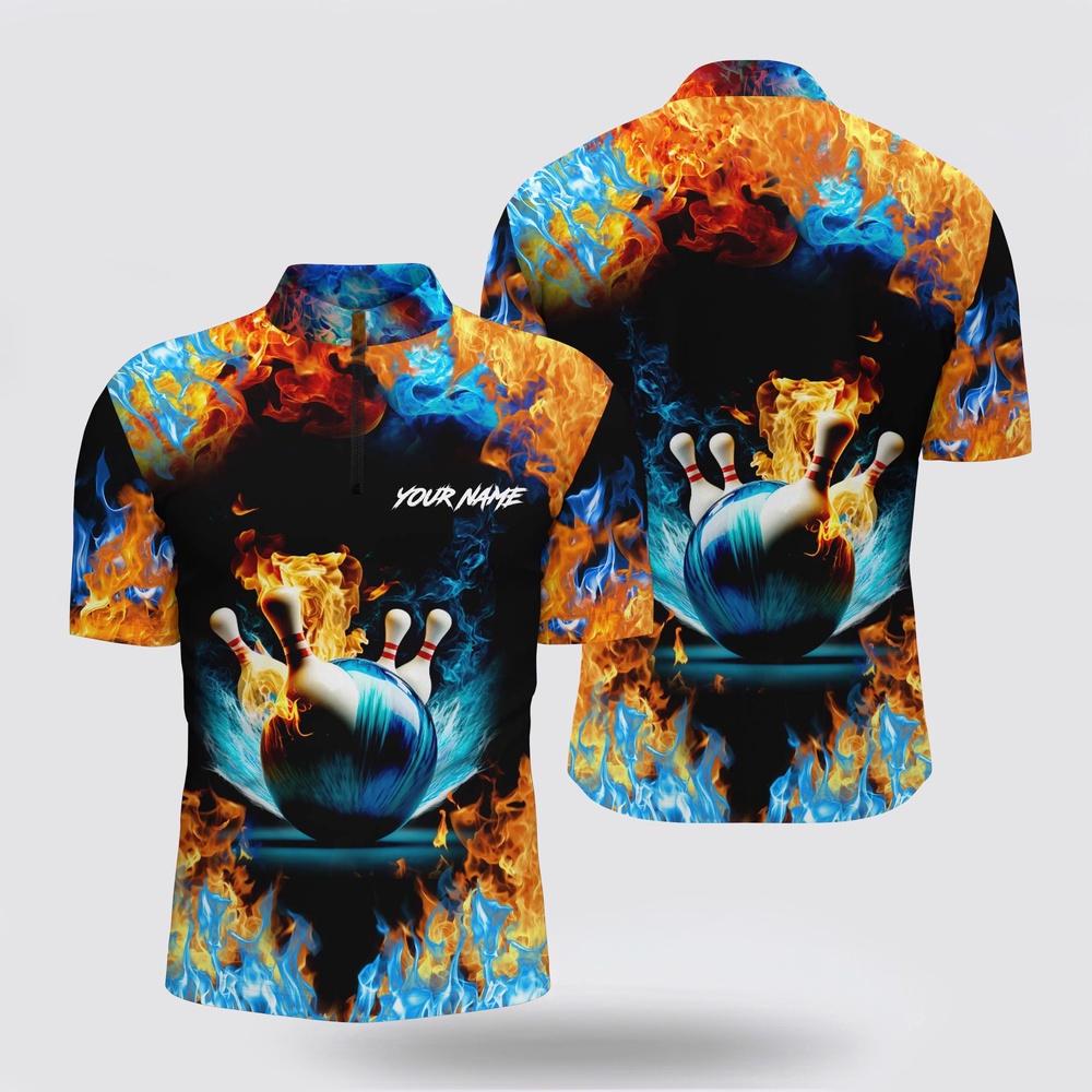 Bowling Jersey, Water Fire Background Custom Name Short Sleeve Bowling Jersey Bowling Shirts For Men, Bowling Team Shirts